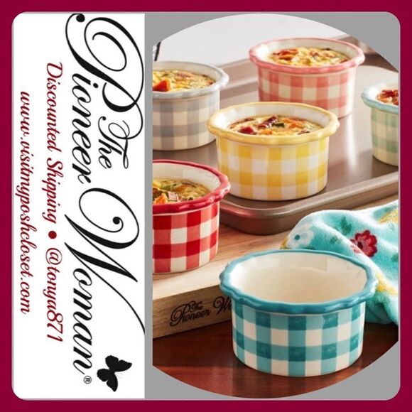 🦋 New Pioneer Woman Gingham 6-Piece Ramekin Set - Picture 1 of 8